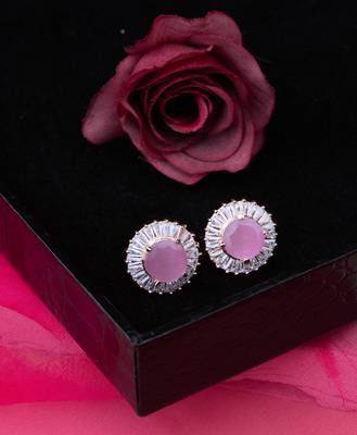 Elegant Rose Gold Plated Stud Earrings with Pink American Diamonds 3