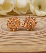 Gold Floral Studed Earrings with American Diamonds