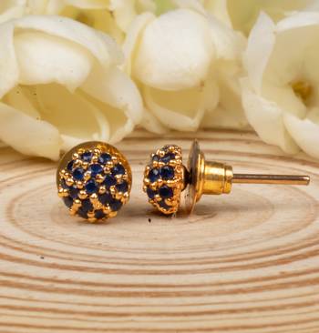 Blue Stud Earrings with American Diamonds 2