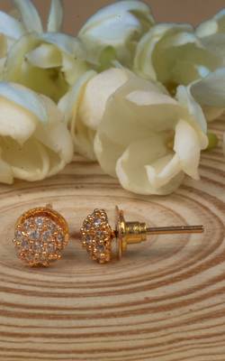 Gold Plated Stud Earrings with American Diamonds 2