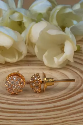 Gold Plated Stud Earrings with American Diamonds
