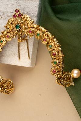 Statement Gold Plated & Red Hair Pin with Pearls 3