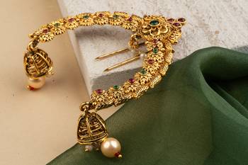 Statement Gold Plated & Red Hair Pin with Pearls 5