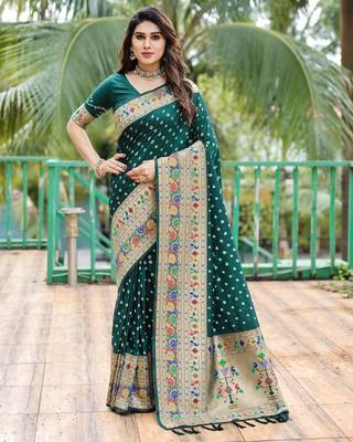 GREEN BANARASI SILK UNIQUE BEAUTIFUL SAREE 1