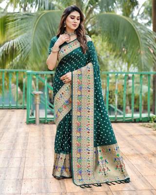 GREEN BANARASI SILK UNIQUE BEAUTIFUL SAREE 3