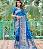 BLUE BANARASI SILK UNIQUE BEAUTIFUL SAREE