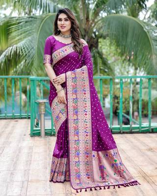 WINE BANARASI SILK UNIQUE BEAUTIFUL SAREE 1