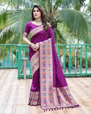 WINE BANARASI SILK UNIQUE BEAUTIFUL SAREE 2