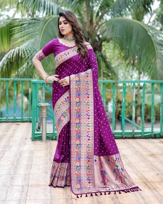 WINE BANARASI SILK UNIQUE BEAUTIFUL SAREE 3