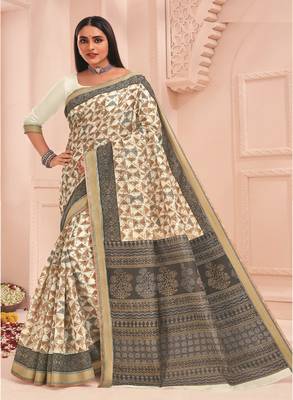 Roop Kashish Multicolor Soft Kalamkari Cotton Saree Fnacy Border And Fancy Print Blouse Piece 1