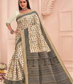 Roop Kashish Multicolor Soft Kalamkari Cotton Saree Fnacy Border And Fancy Print Blouse Piece