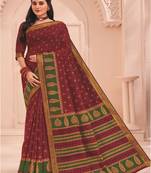 Roop Kashish Maroon Color Soft Kalamkari Cotton Saree Fnacy Border And Fancy Print Blouse Piece