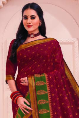 Roop Kashish Maroon Color Soft Kalamkari Cotton Saree Fnacy Border And Fancy Print Blouse Piece 2