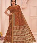 Roop Kashish Orange Color Soft Kalamkari Cotton Saree Fnacy Border And Fancy Print Blouse Piece