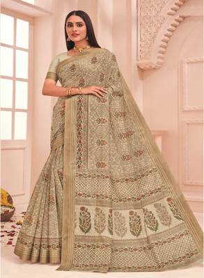 Roop Kashish Multicolor Soft Kalamkari Cotton Saree Fnacy Border And Fancy Print Blouse Piece 1