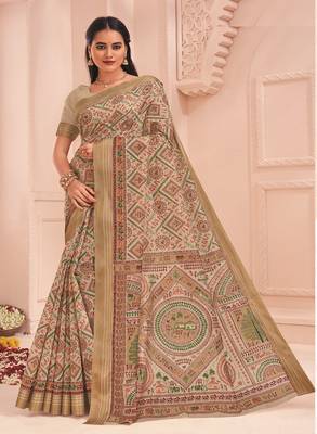 Roop Kashish Multicolor Soft Kalamkari Cotton Saree Fnacy Border And Fancy Print Blouse Piece 1