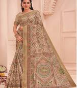 Roop Kashish Multicolor Soft Kalamkari Cotton Saree Fnacy Border And Fancy Print Blouse Piece