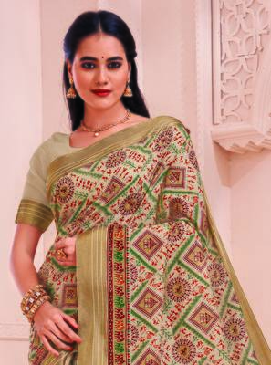 Roop Kashish Multicolor Soft Kalamkari Cotton Saree Fnacy Border And Fancy Print Blouse Piece 2