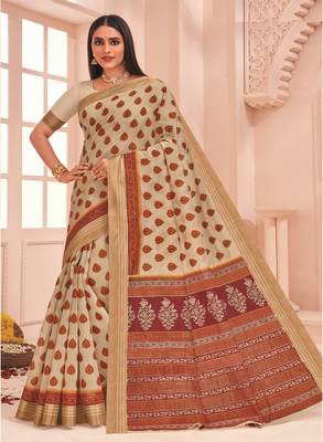 Roop Kashish Multicolor Soft Kalamkari Cotton Saree Fnacy Border And Fancy Print Blouse Piece 1