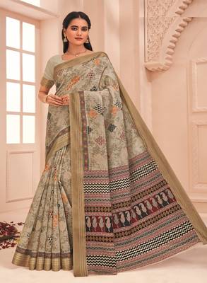 Roop Kashish Multicolor Soft Kalamkari Cotton Saree Fnacy Border And Fancy Print Blouse Piece 1