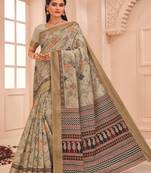 Roop Kashish Multicolor Soft Kalamkari Cotton Saree Fnacy Border And Fancy Print Blouse Piece