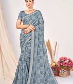 Roop Kashish Grey Color Soft Cotton Silk Saree With Silver Woven Border And Blouse Piece