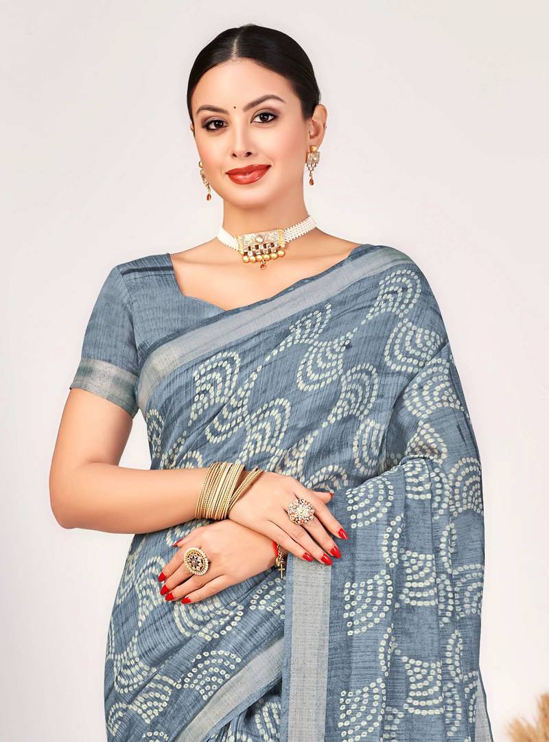 Roop Kashish Grey Color Soft Cotton Silk Saree With Silver Woven Border And Blouse Piece
