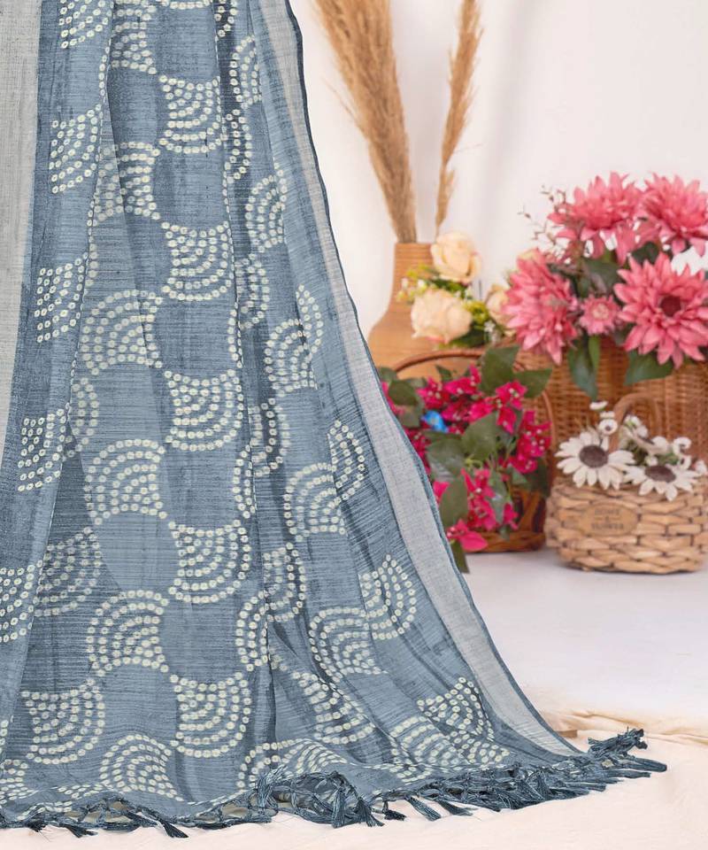 Roop Kashish Grey Color Soft Cotton Silk Saree With Silver Woven Border And Blouse Piece