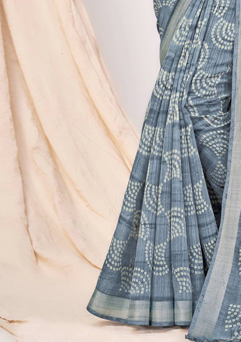 Roop Kashish Grey Color Soft Cotton Silk Saree With Silver Woven Border And Blouse Piece