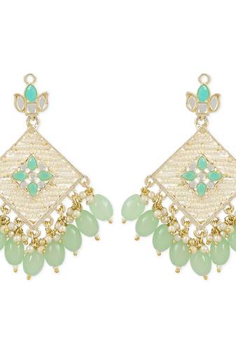 Traditional Gold Plated White Kundan Pearl Drop Earring For Women/Girls 