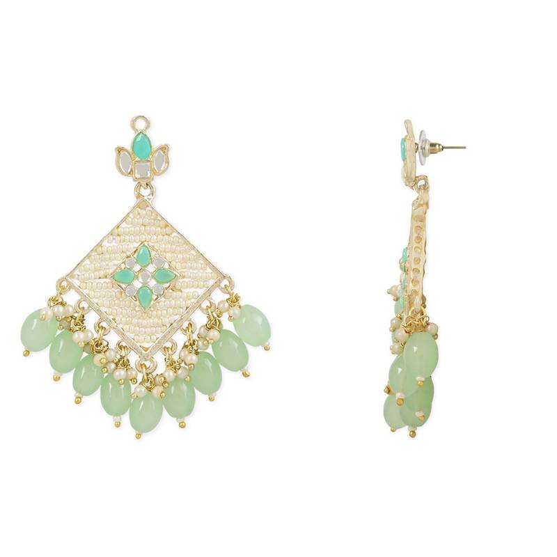 Traditional Gold Plated White Kundan Pearl Drop Earring For Women/Girls 