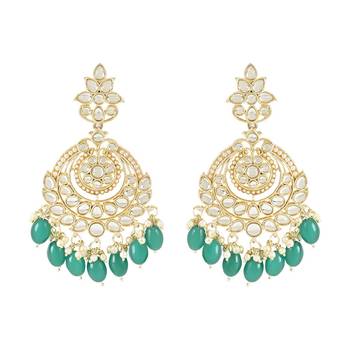 Gold Plated Traditional Handcrafted Pearl Kundan Beaded Earrings for Women/Girls  1