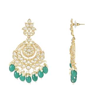 Gold Plated Traditional Handcrafted Pearl Kundan Beaded Earrings for Women/Girls  2