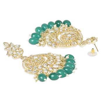 Gold Plated Traditional Handcrafted Pearl Kundan Beaded Earrings for Women/Girls  3