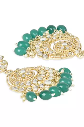 Gold Plated Traditional Handcrafted Pearl Kundan Beaded Earrings for Women/Girls 