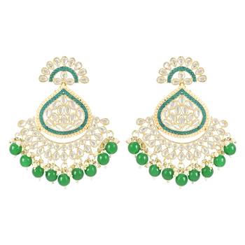 Gold Plated Traditional Handcrafted Kundan Earrings Adorned with Pearls for Women and Girls  1