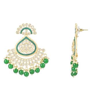 Gold Plated Traditional Handcrafted Kundan Earrings Adorned with Pearls for Women and Girls  2