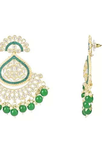 Gold Plated Traditional Handcrafted Kundan Earrings Adorned with Pearls for Women and Girls 