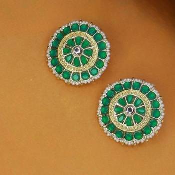 Gold Plated Traditional Kundan & Pearl Studded Earrings For Women/Girls  1