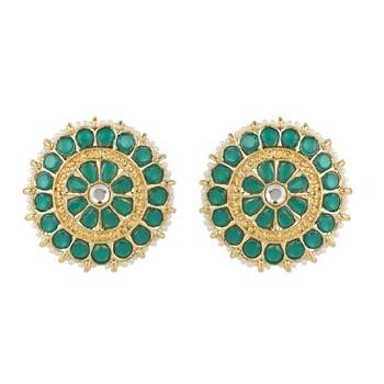 Gold Plated Traditional Kundan & Pearl Studded Earrings For Women/Girls  2