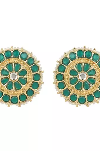 Gold Plated Traditional Kundan & Pearl Studded Earrings For Women/Girls 