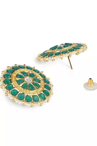 Gold Plated Traditional Kundan & Pearl Studded Earrings For Women/Girls 