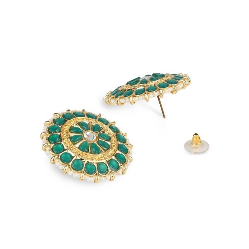 Gold Plated Traditional Kundan & Pearl Studded Earrings For Women/Girls 
