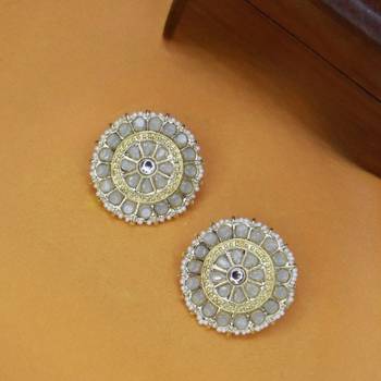Gold Plated Traditional Kundan & Pearl Studded Earrings For Women/Girls  1