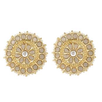 Gold Plated Traditional Kundan & Pearl Studded Earrings For Women/Girls  2