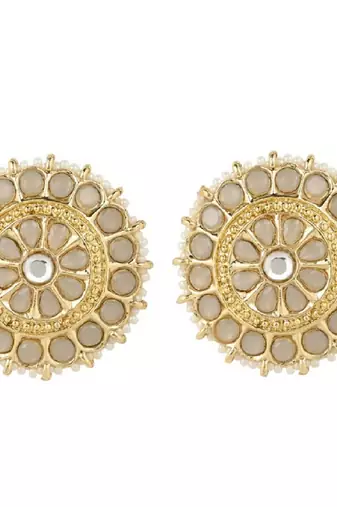 Gold Plated Traditional Kundan & Pearl Studded Earrings For Women/Girls 