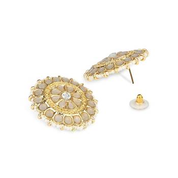 Gold Plated Traditional Kundan & Pearl Studded Earrings For Women/Girls  3