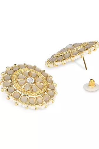 Gold Plated Traditional Kundan & Pearl Studded Earrings For Women/Girls 