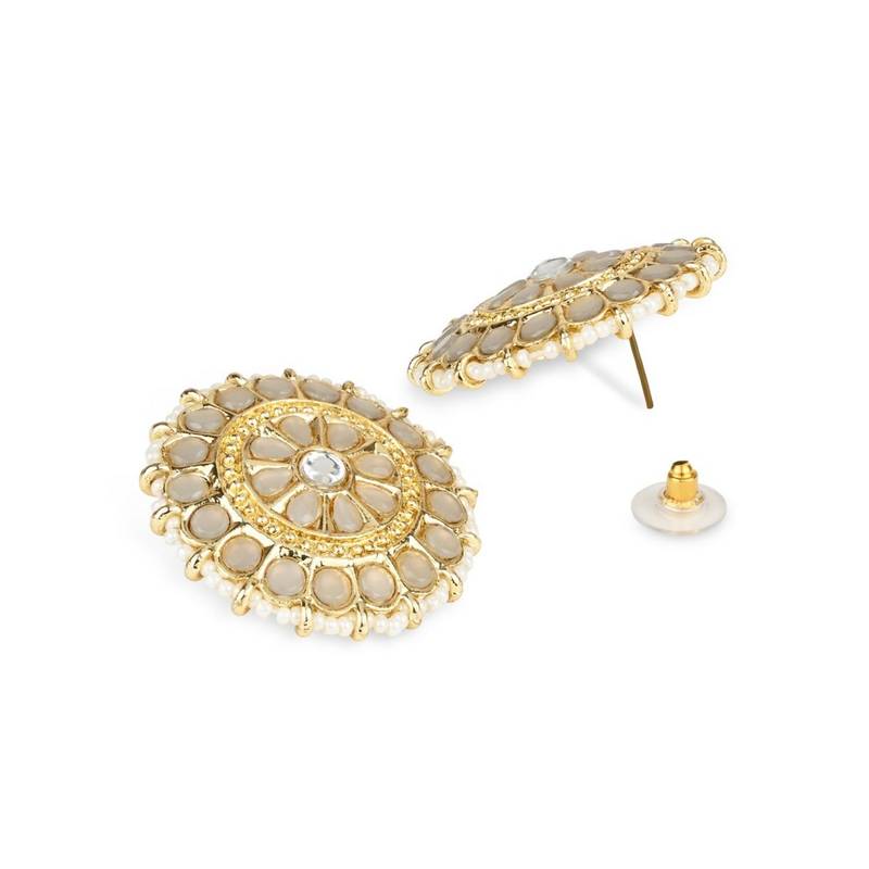 Gold Plated Traditional Kundan & Pearl Studded Earrings For Women/Girls 