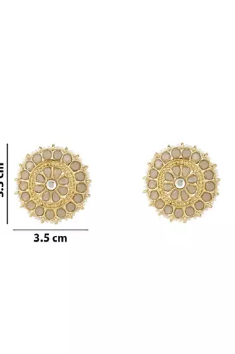 Gold Plated Traditional Kundan & Pearl Studded Earrings For Women/Girls 